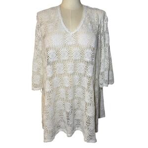 Always For‎ Me White Crochet Lace Swim Cover Up Tunic V-Neck 1X